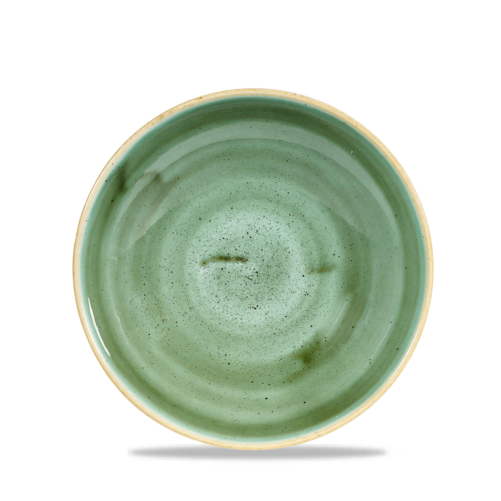 Grüner Teller mit Sprenkeln.