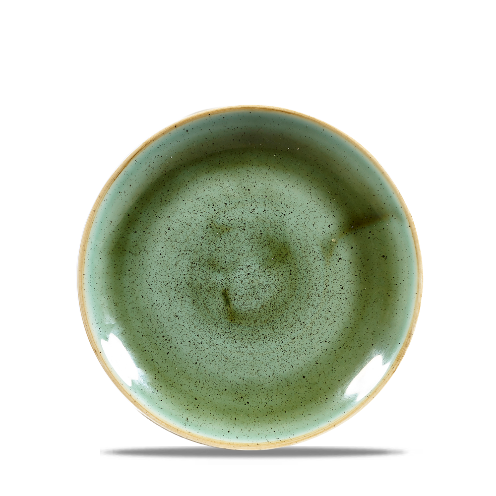 Grüner Teller mit Sprenkeln.