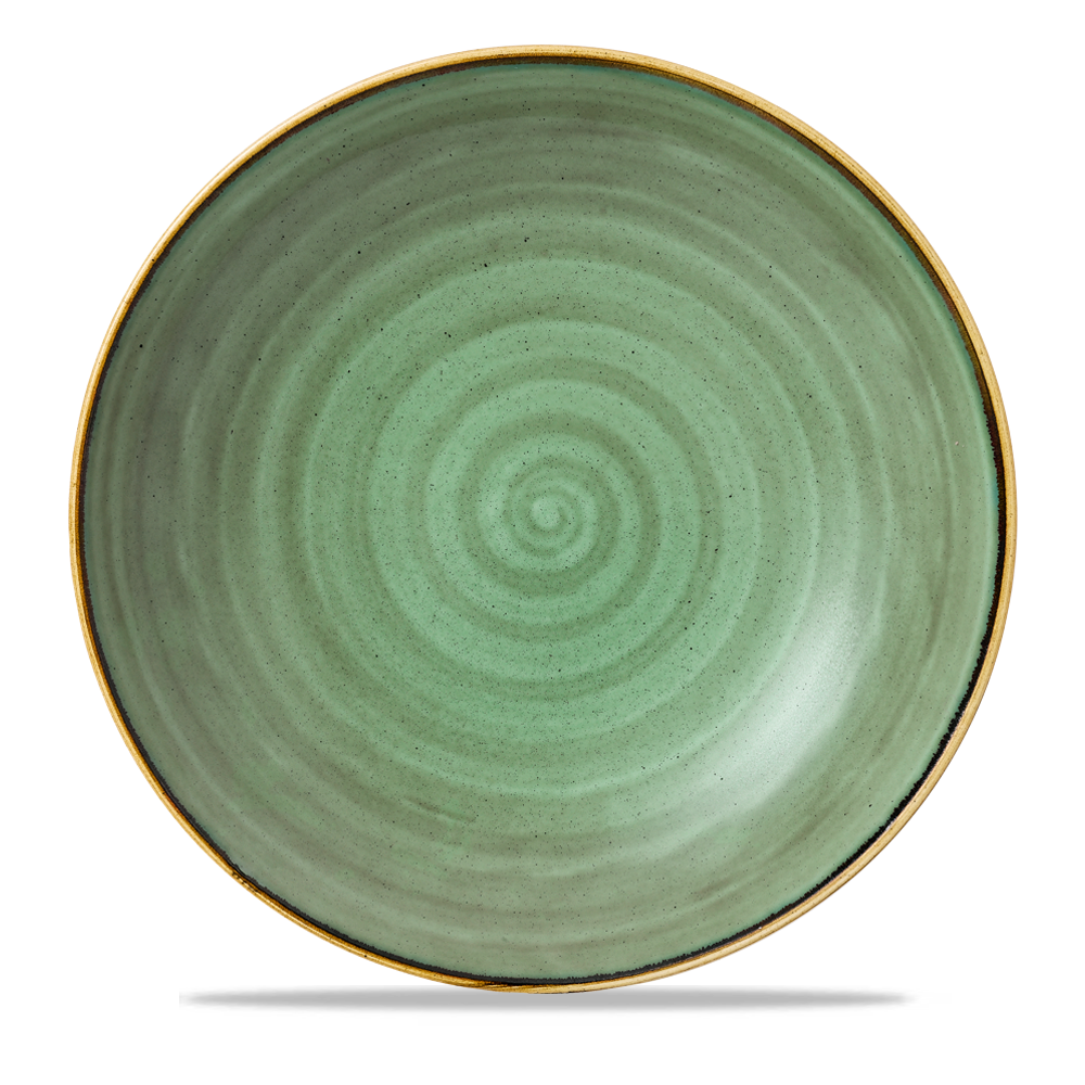 Grüner Teller mit Spiralmuster.