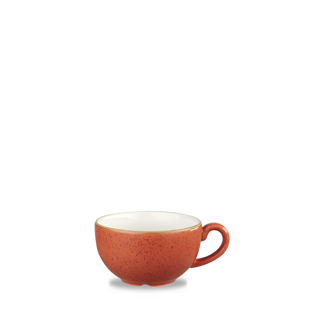 Rote Tasse mit Henkel.