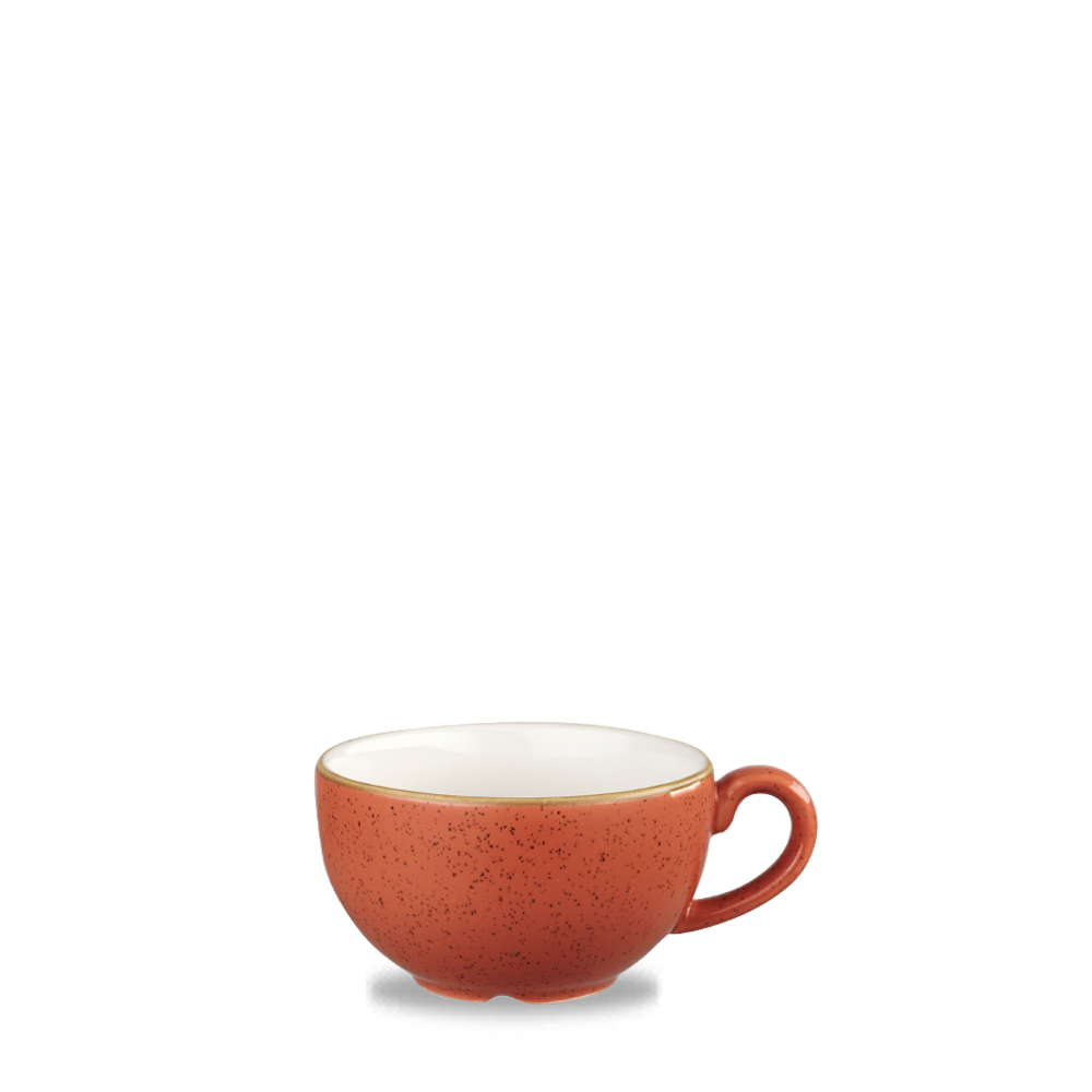 Rote Tasse mit Henkel.
