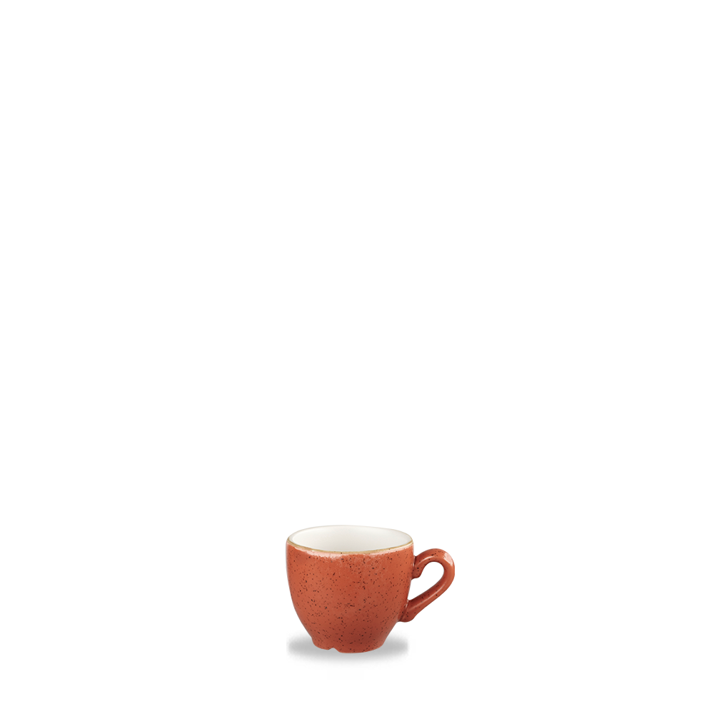 Rote Tasse auf weißem Hintergrund.