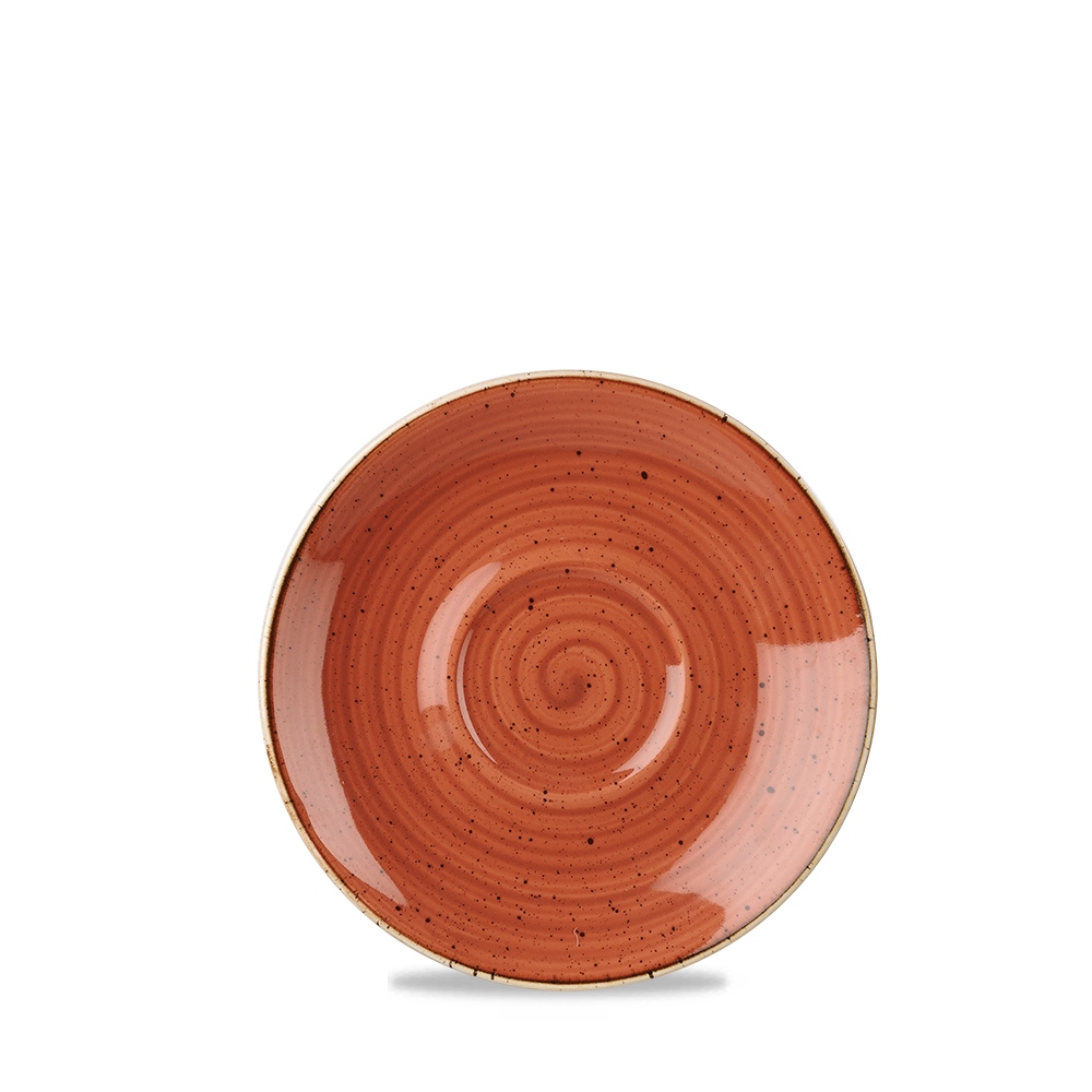 Roter, spiralförmiger Keramikteller.