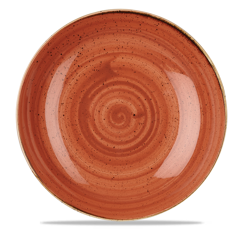 Roter, spiralförmiger Keramikteller.