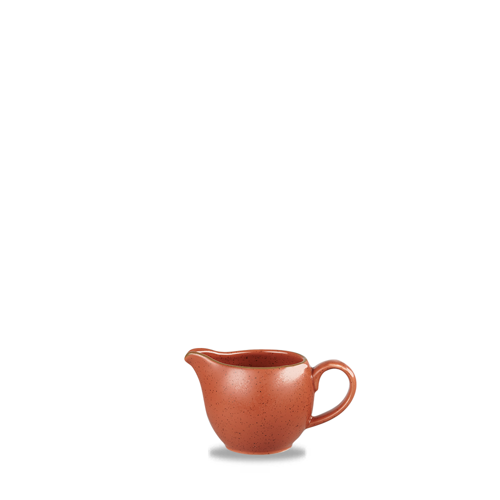 Roter Keramik-Milchkännchen mit Henkel.