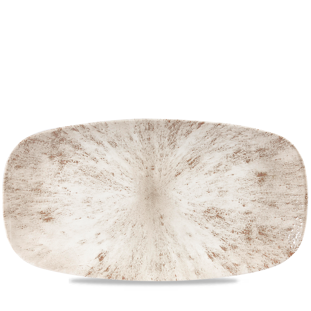 Rechteckiger, rustikaler Teller, beige.