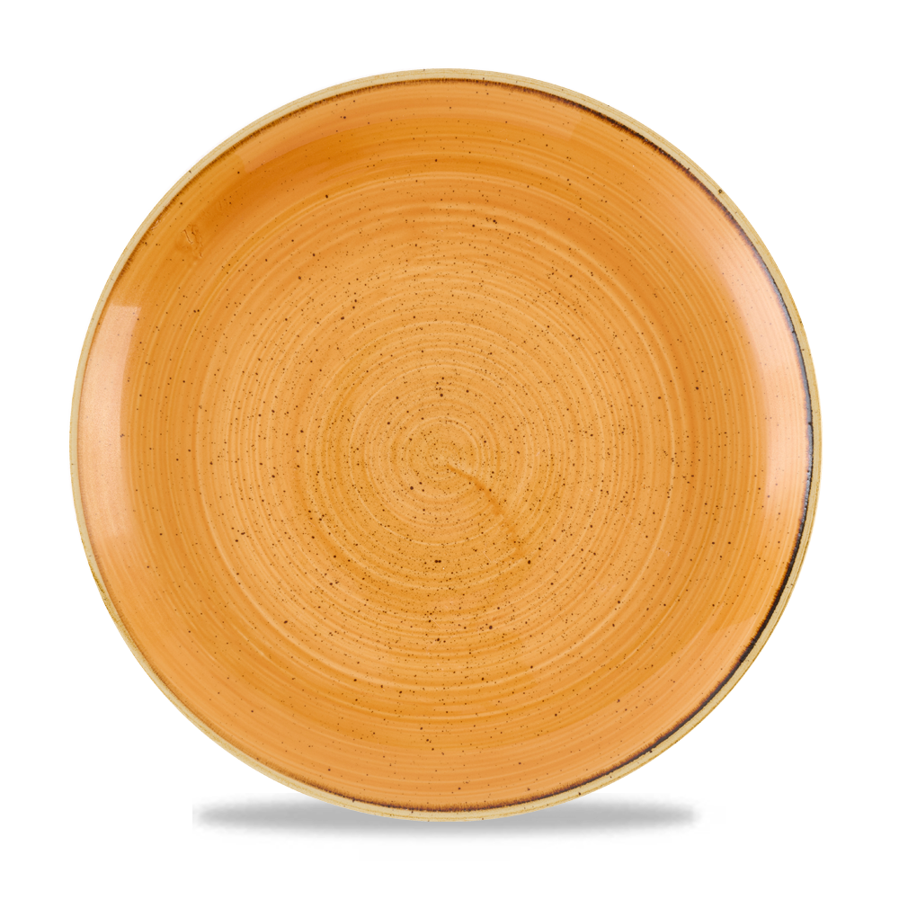 Orangefarbener, rustikaler Teller.