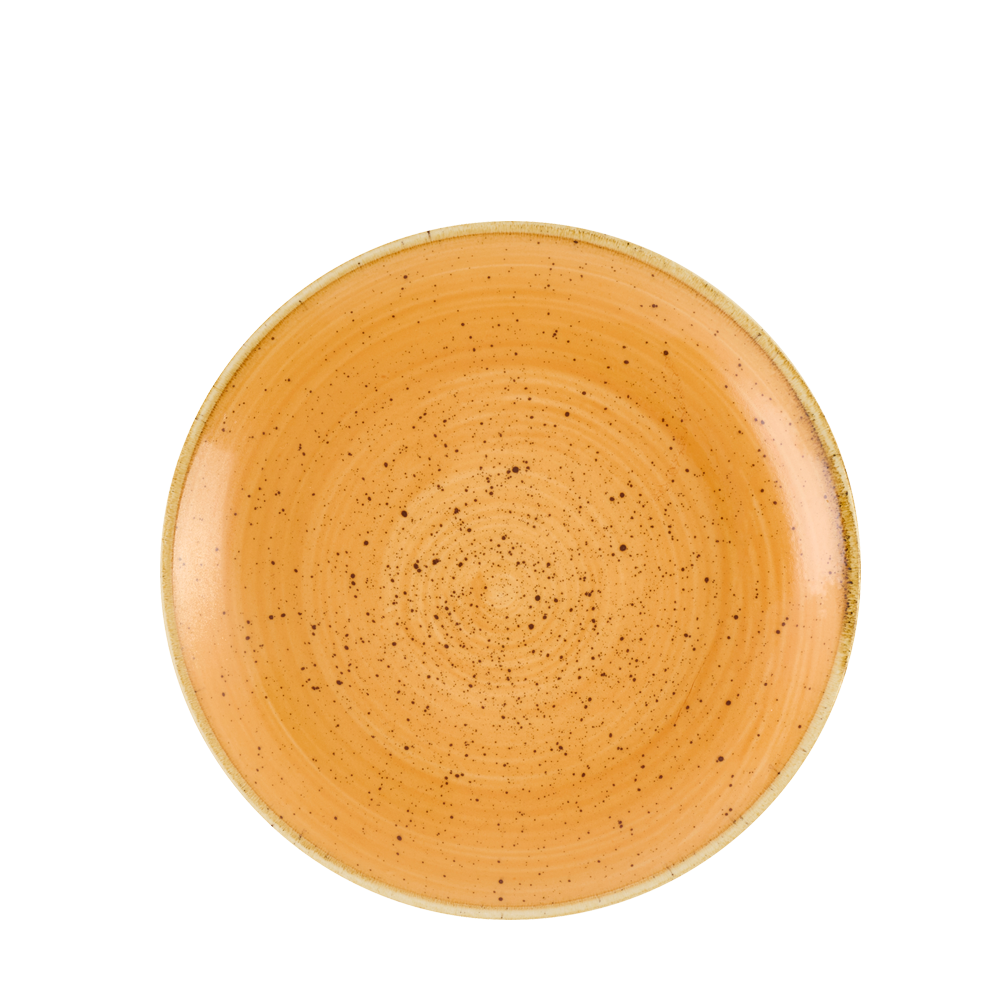 Orange, gesprenkelter, runder Teller.