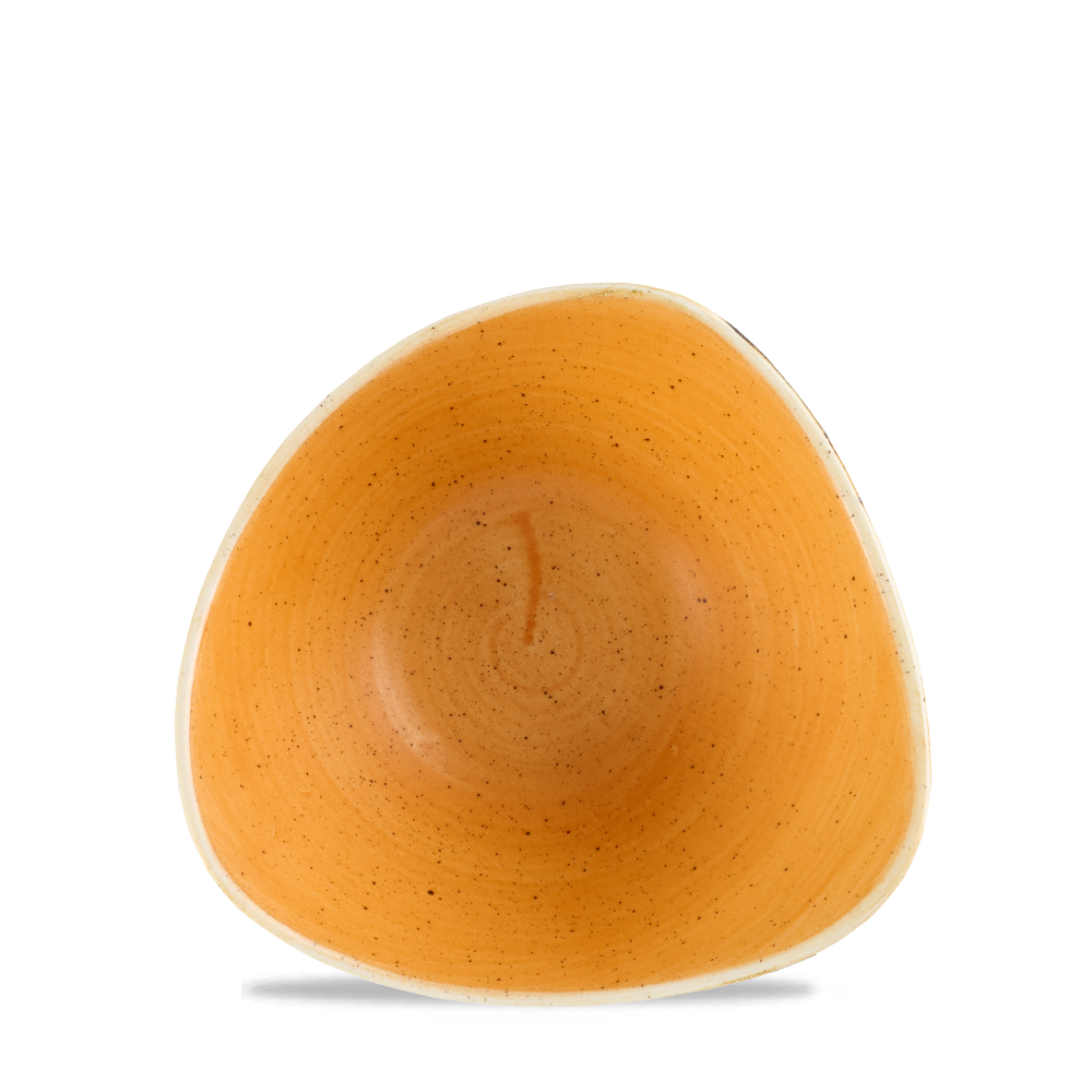 Dreieckiger, orangefarbener Teller.