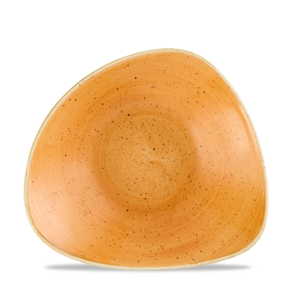 Orange, dreieckiger Teller mit Sprenkeln.