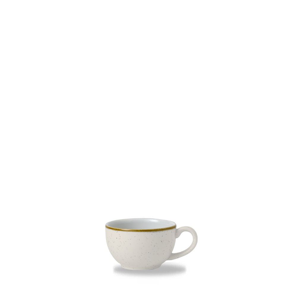 Weiße Tasse mit Henkel.