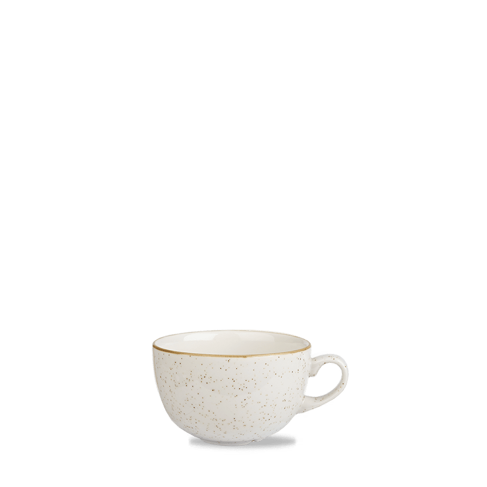 Weiße Kaffeetasse auf grünem Hintergrund