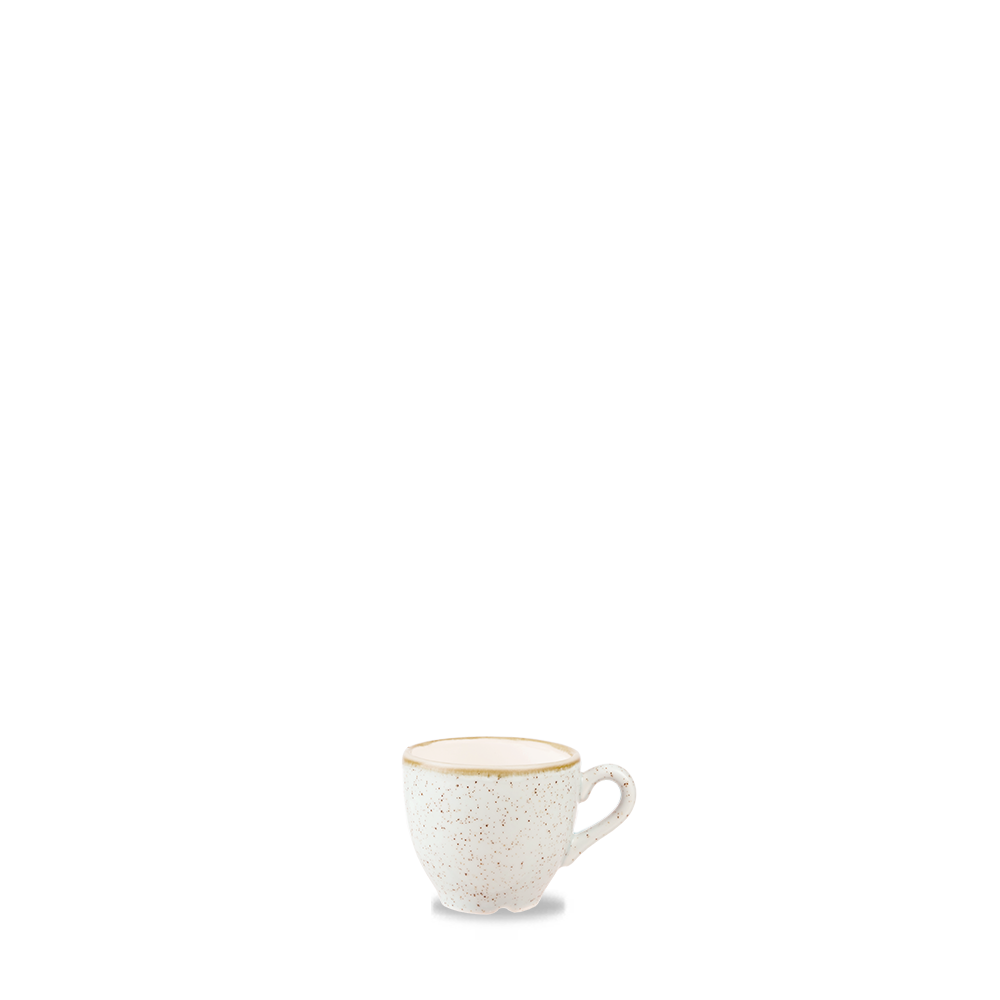 Weiße, gesprenkelte Tasse, isoliert.