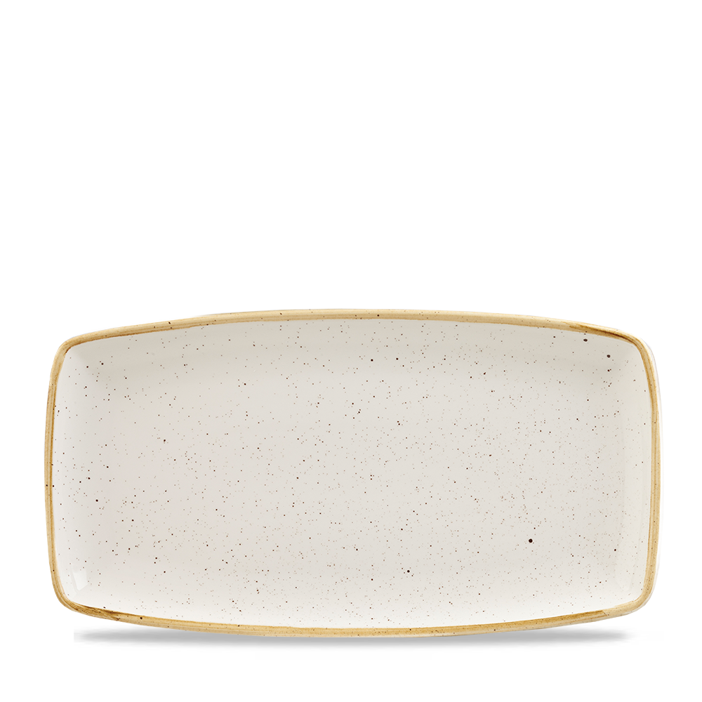 Rechteckiger, gesprenkelter Teller, beige.