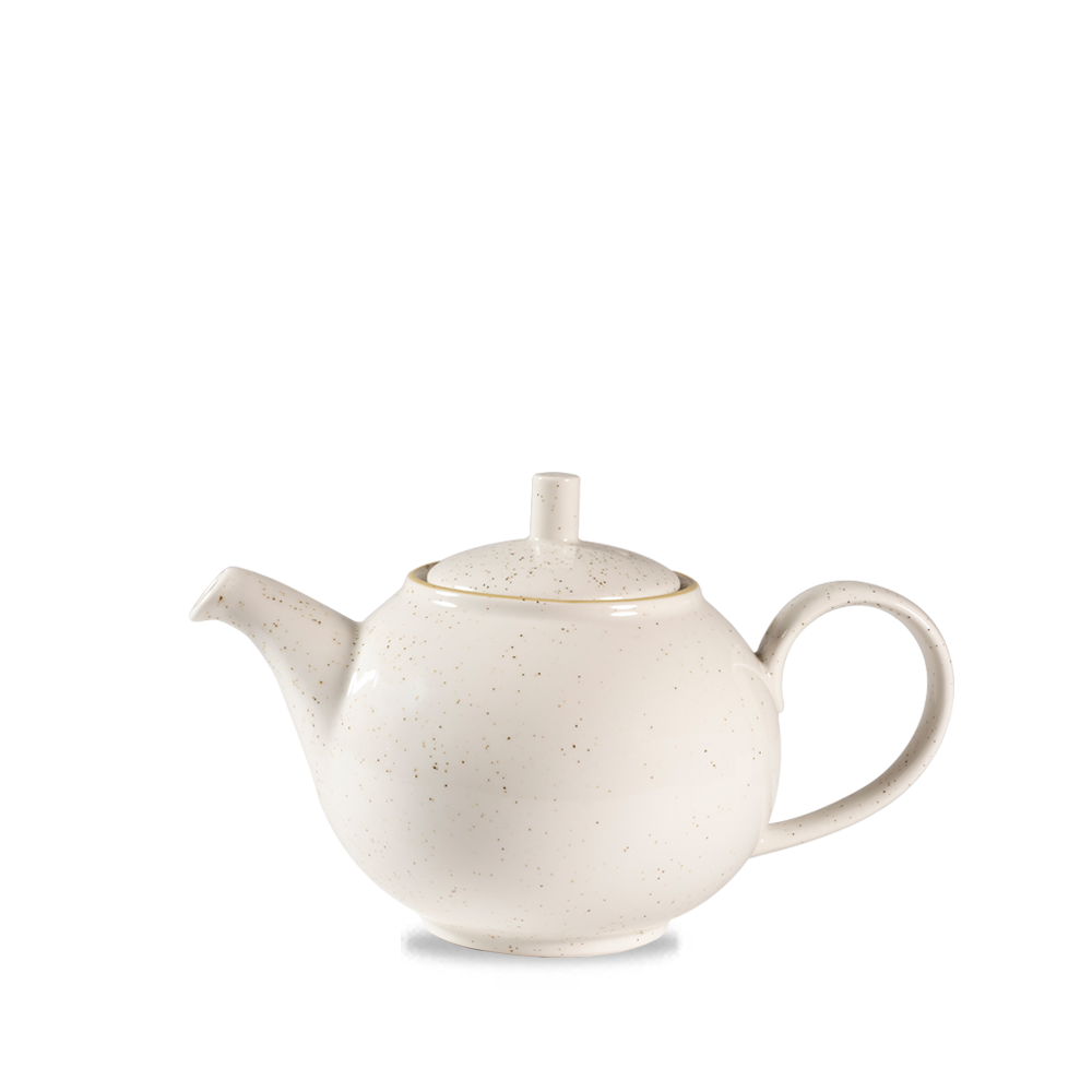 Weiße Teekanne mit Deckel.