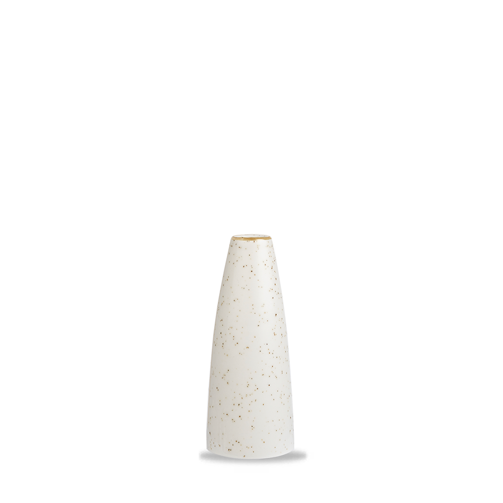 Weiße, gesprenkelte Vase, konisch.