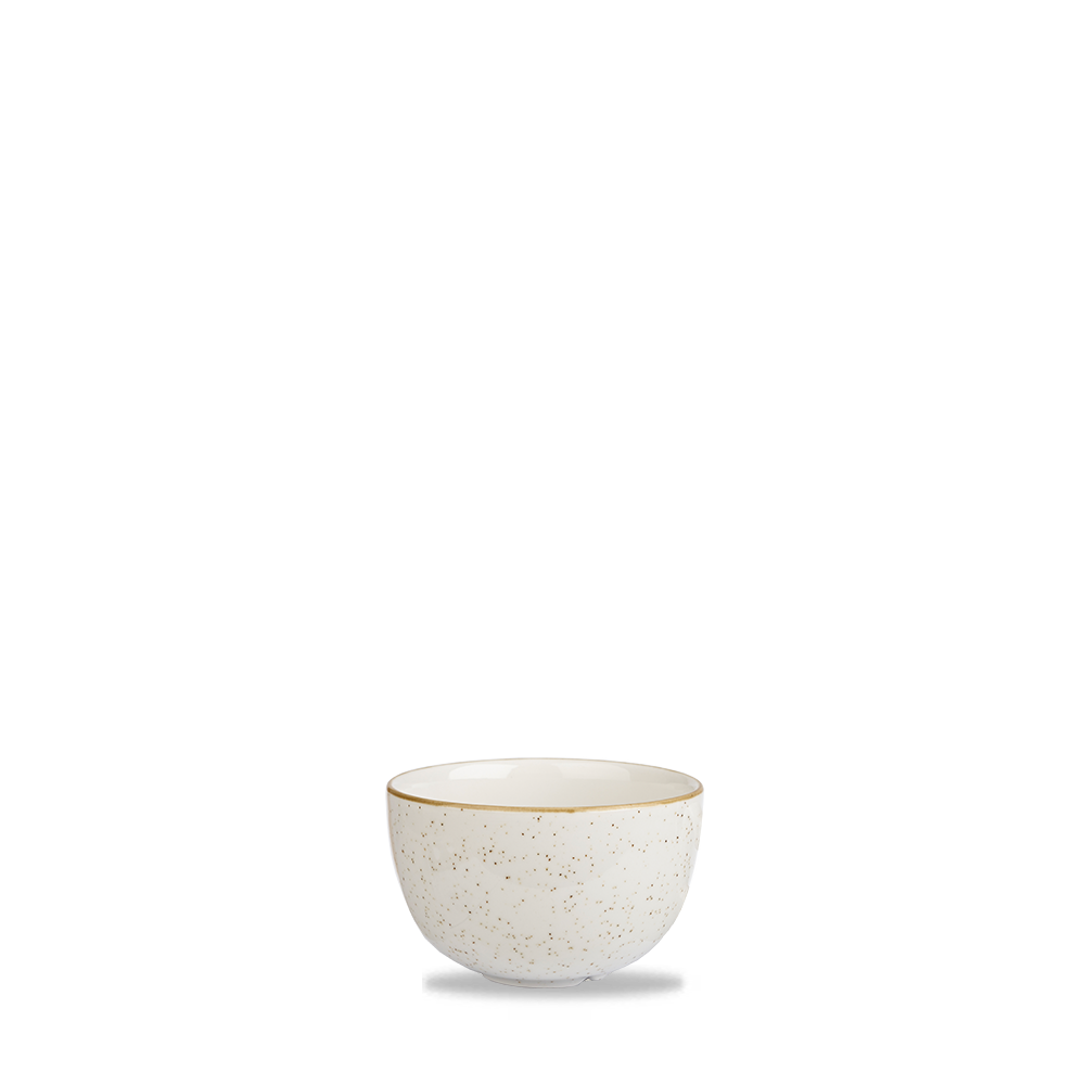 Weiße, gesprenkelte Keramikschale.