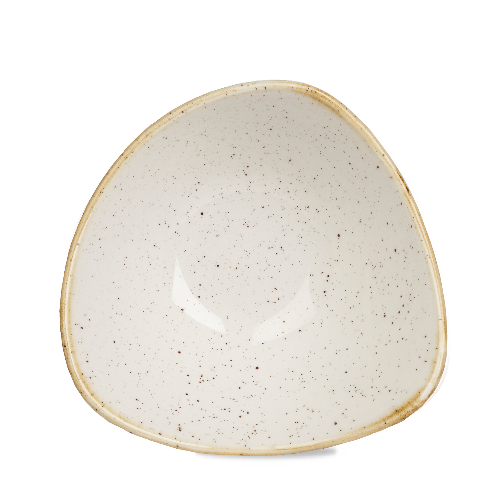 Dreieckiger, gesprenkelter Teller, beige.