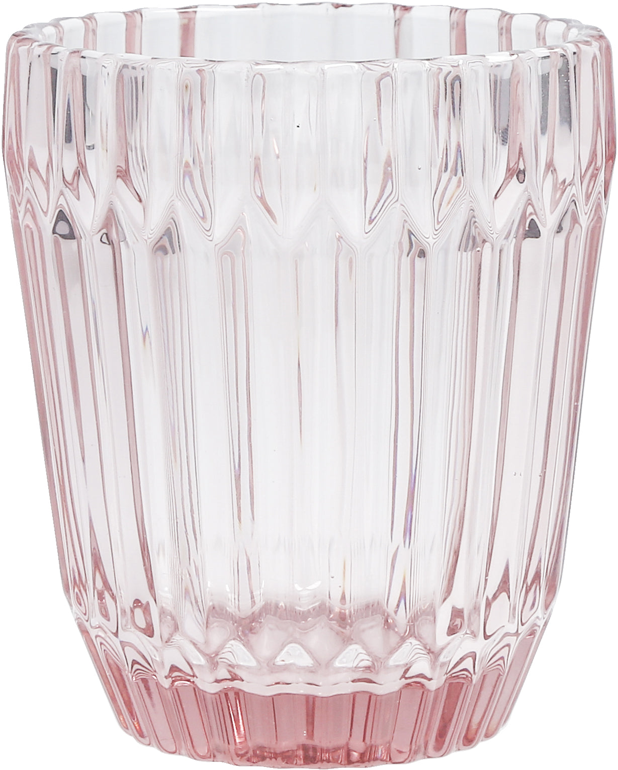 Rosa, geriffeltes Trinkglas, transparent.