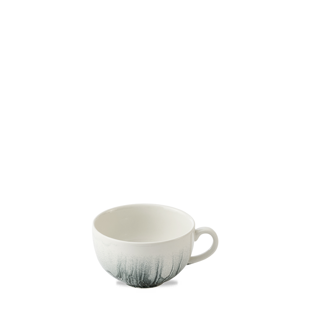 Weiße Tasse mit Henkel.