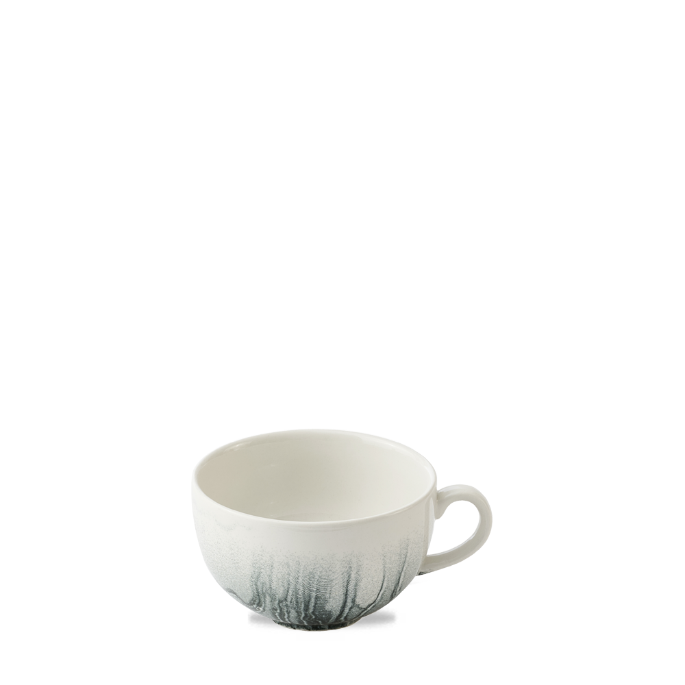 Weiße Tasse mit Henkel.