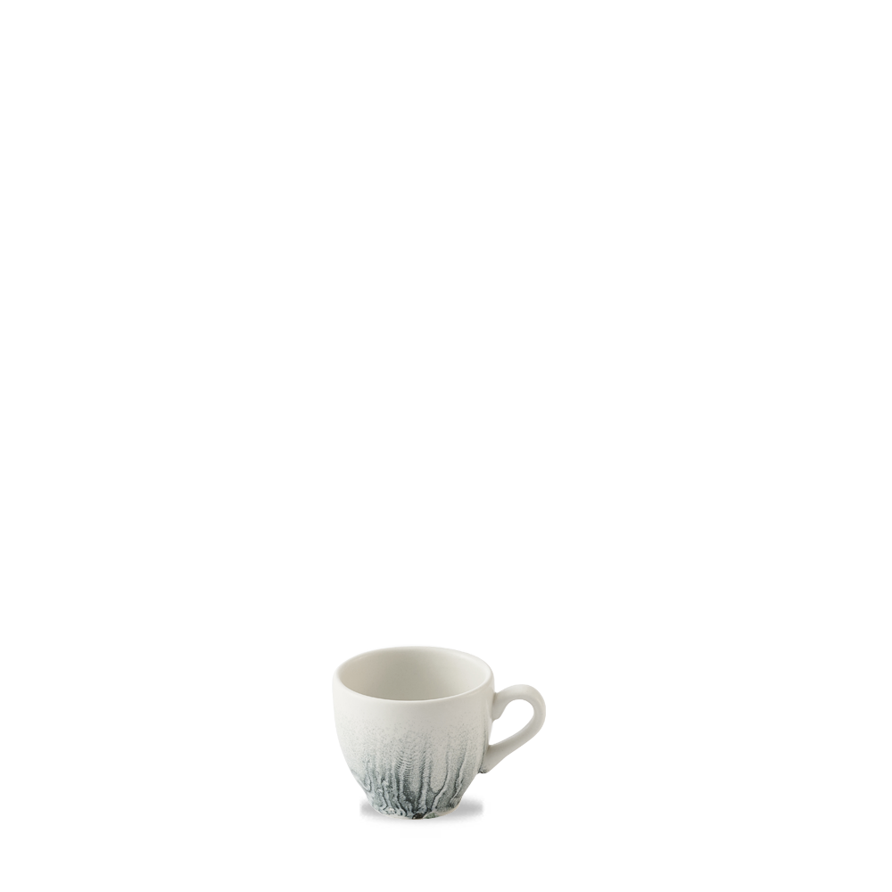 Weiße Tasse mit Henkel.