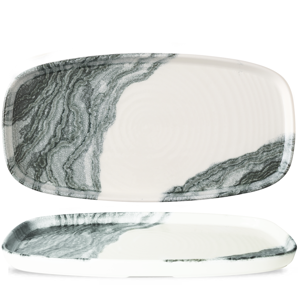 Zwei marmorierte Servierplatten, rechteckig.