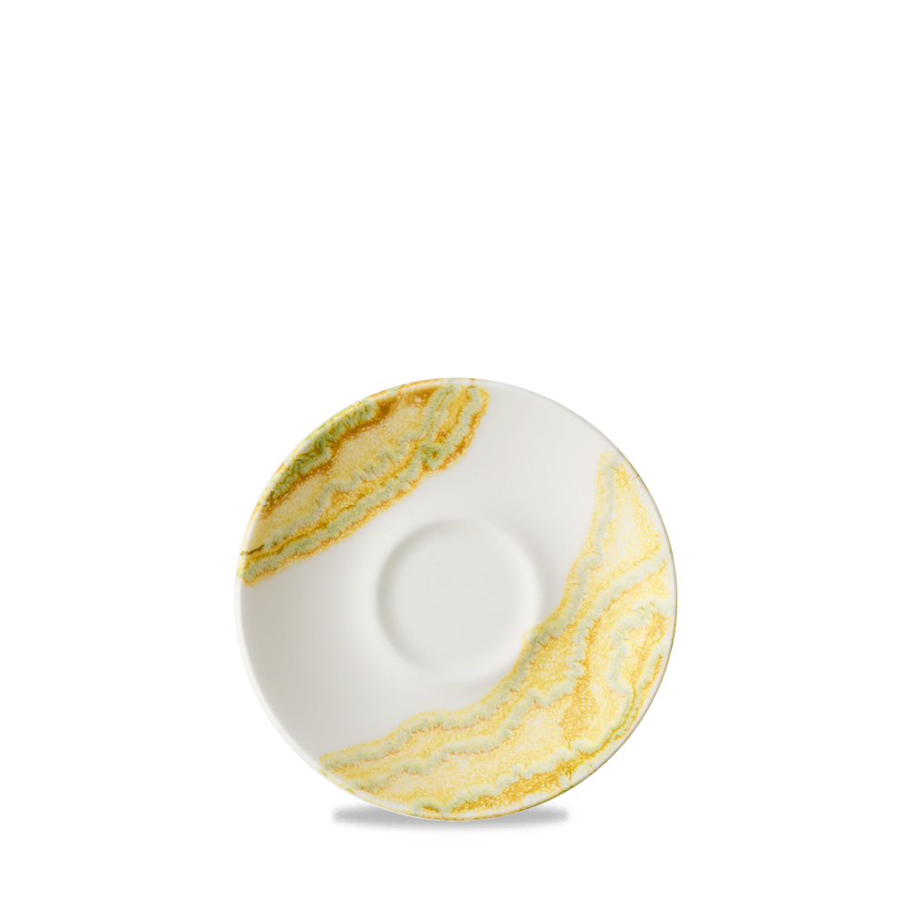 Untertasse mit gelbem Muster.