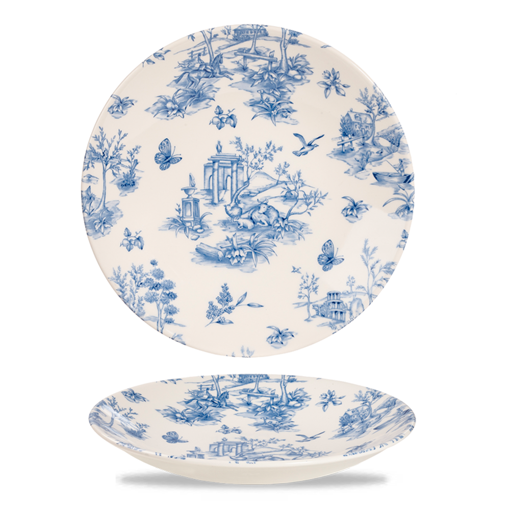 Zwei Teller mit blauem Muster.