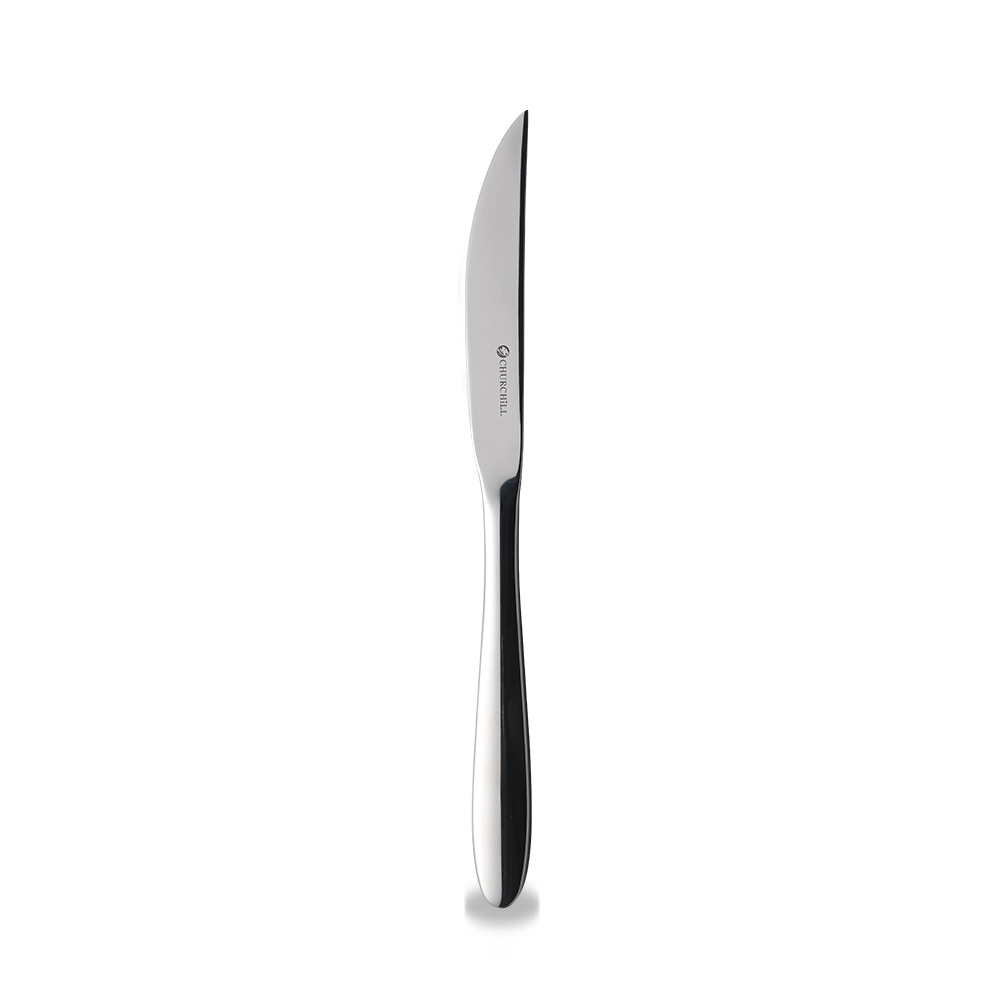 Silbernes Messer mit schwarzem Griff.