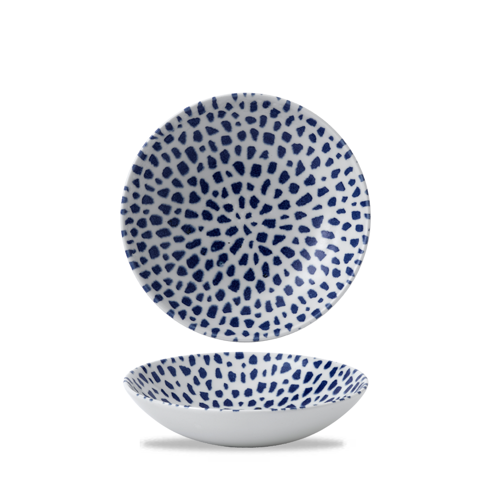 Zwei Teller mit blauem Muster.