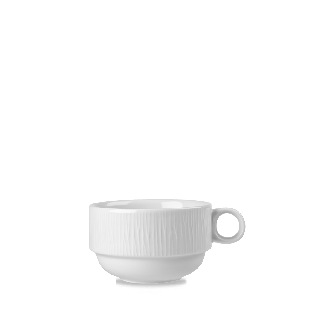 Weiße Tasse mit Henkel.