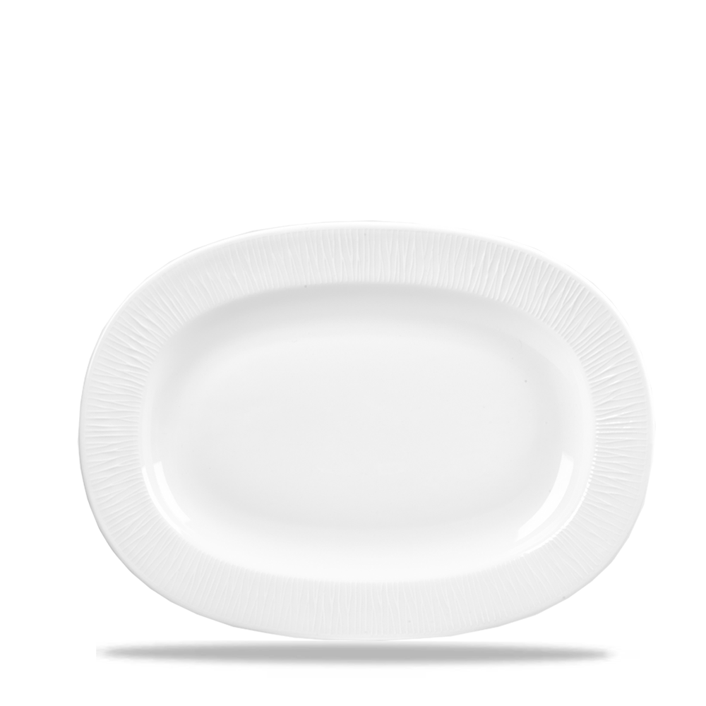 Weißer ovaler Porzellanteller.