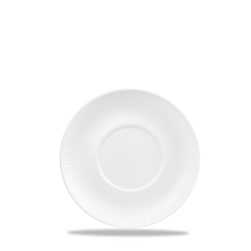 Weißer Porzellanteller auf weißem Hintergrund.