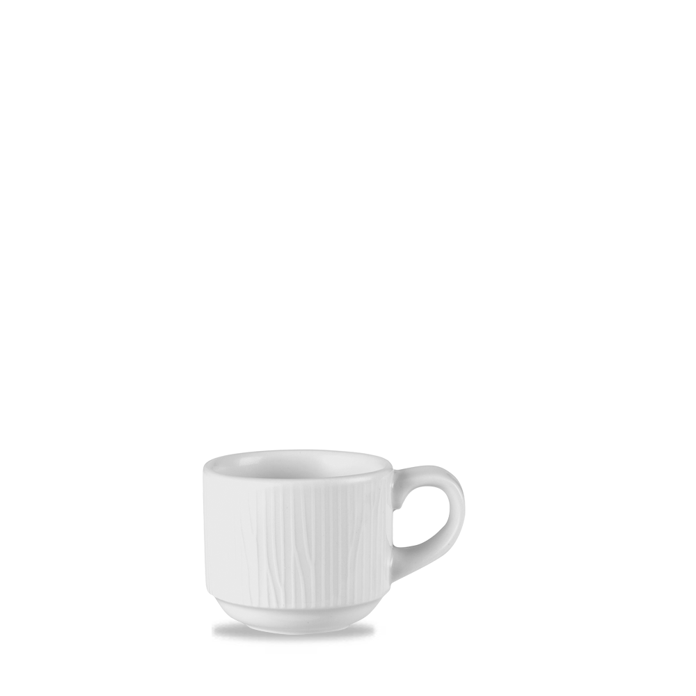 Weiße Tasse mit Henkel.