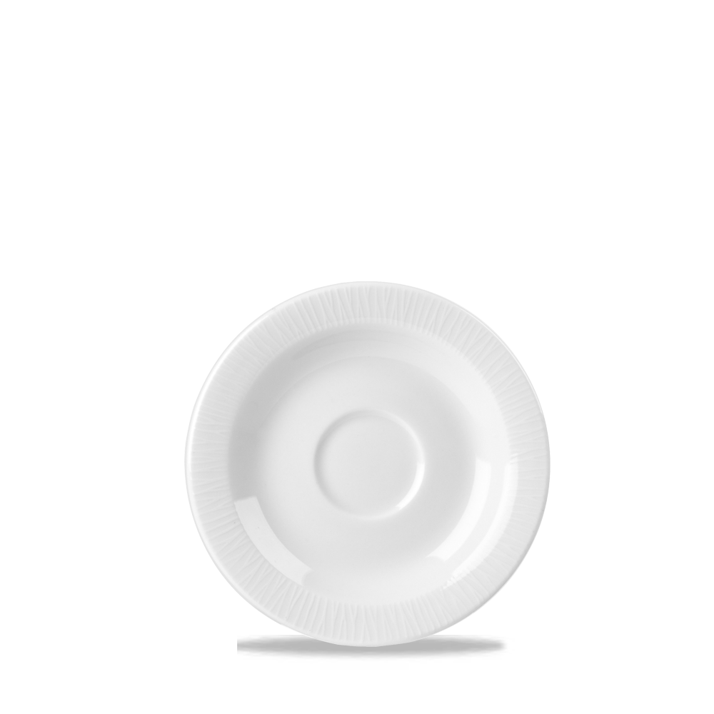 Weiße Untertasse auf weißem Hintergrund.