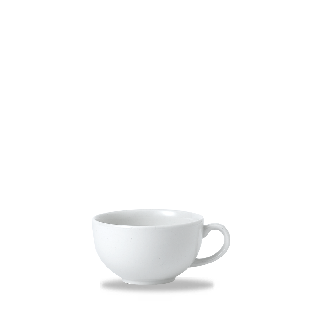 Weiße Tasse auf weißem Hintergrund.