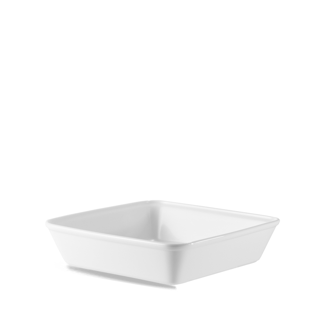 Weiße quadratische Porzellanschale.