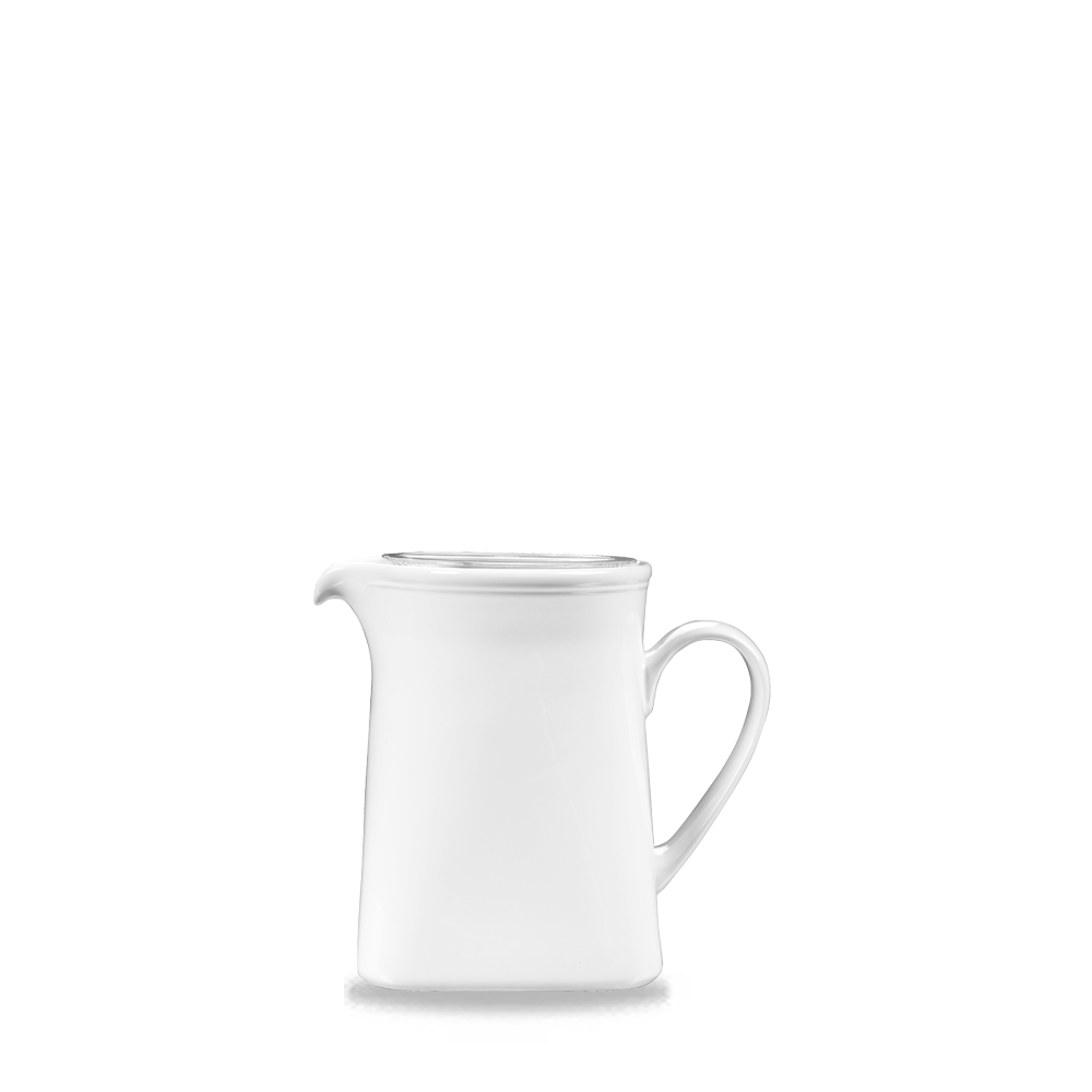 Weißer Krug mit Henkel.