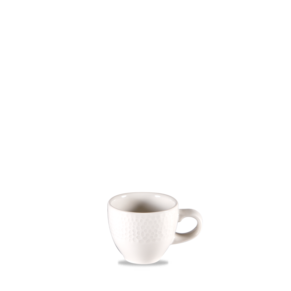 Weiße Tasse auf weißem Hintergrund.