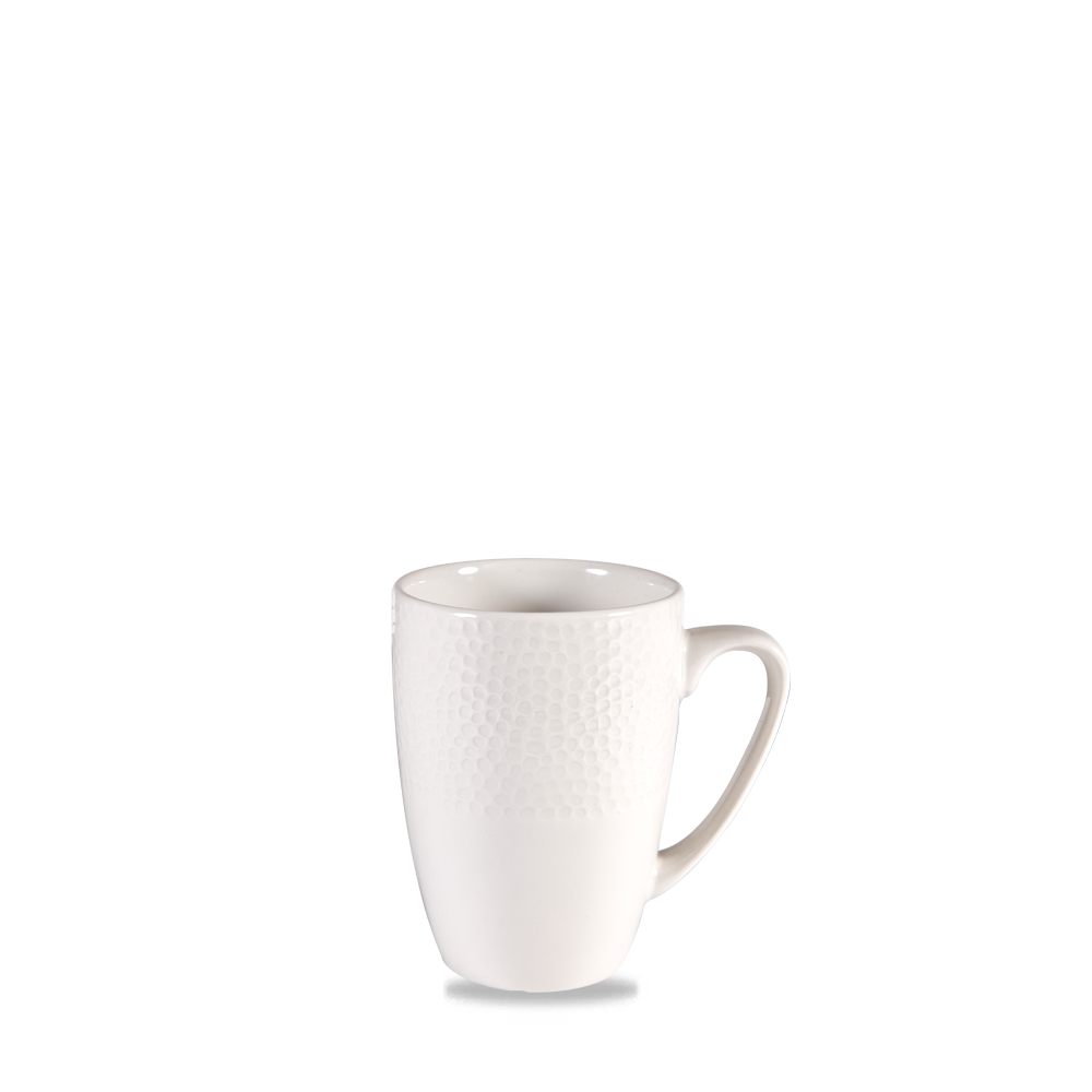 Weiße Tasse mit Strukturmuster.