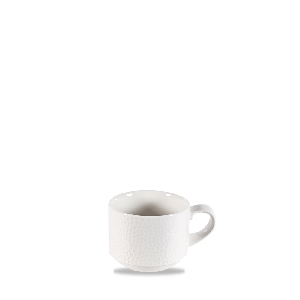 Weiße Tasse mit Strukturmuster.