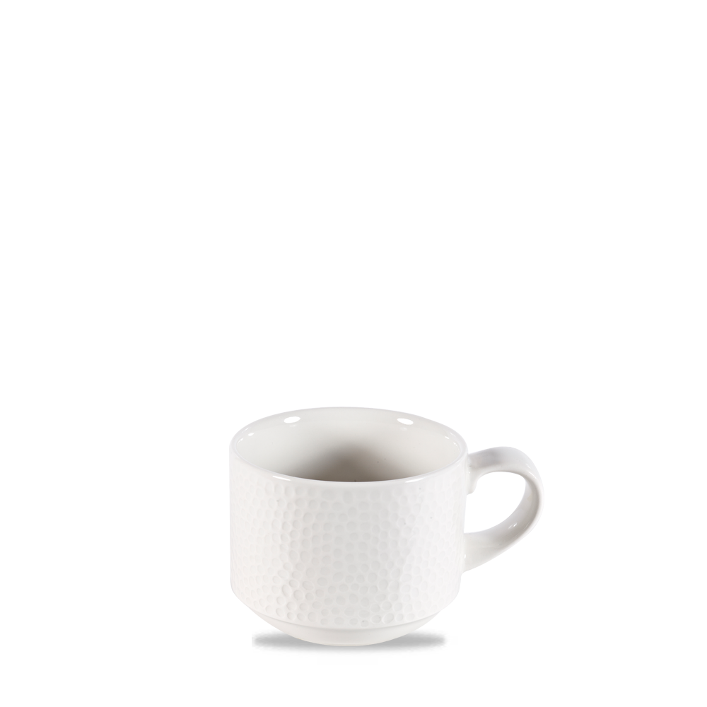 Weiße Tasse mit Strukturmuster.