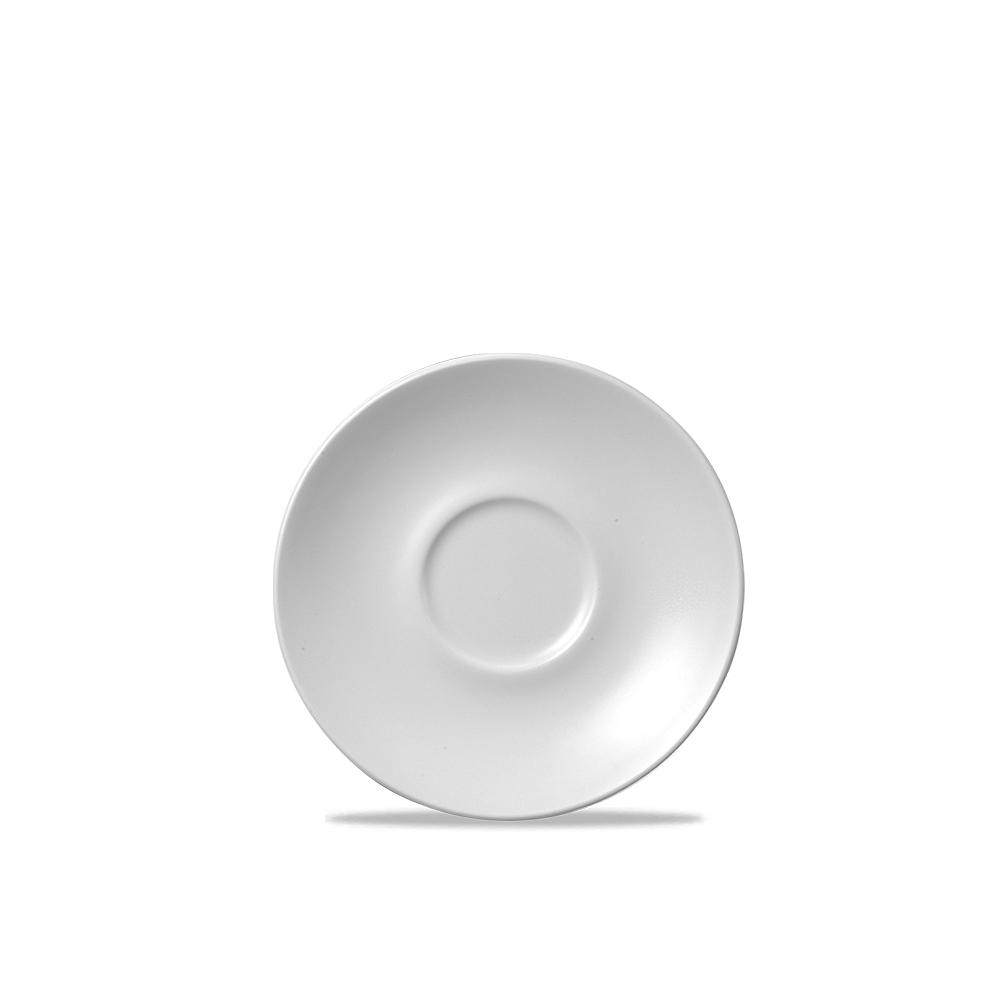 Weiße Untertasse auf weißem Hintergrund.