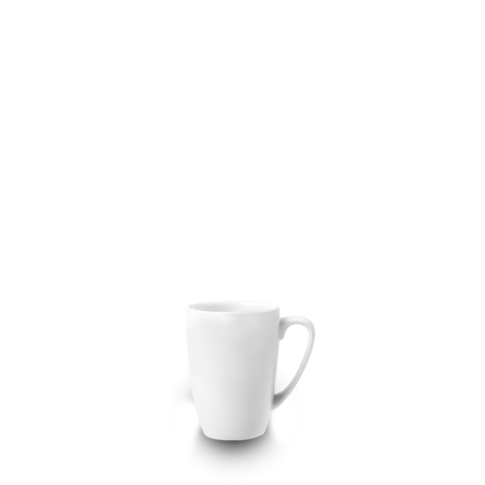 Weiße Tasse auf weißem Hintergrund.