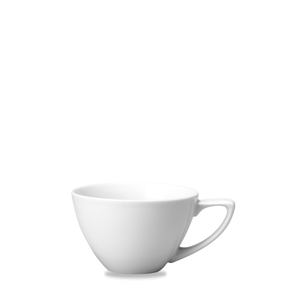 Weiße Tasse auf weißem Hintergrund.