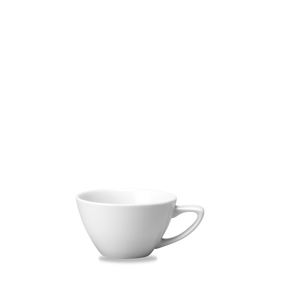 Weiße Tasse auf weißem Hintergrund.