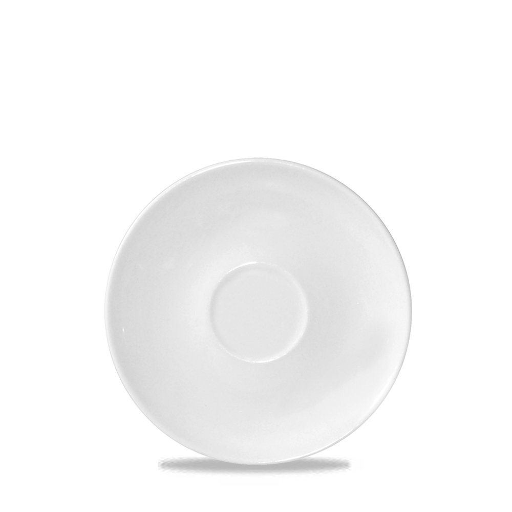 Weiße Untertasse auf weißem Hintergrund.