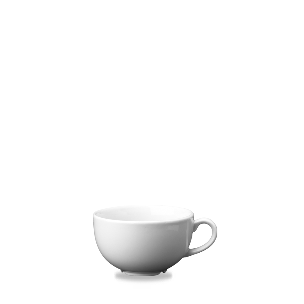 Weiße Tasse auf weißem Hintergrund.