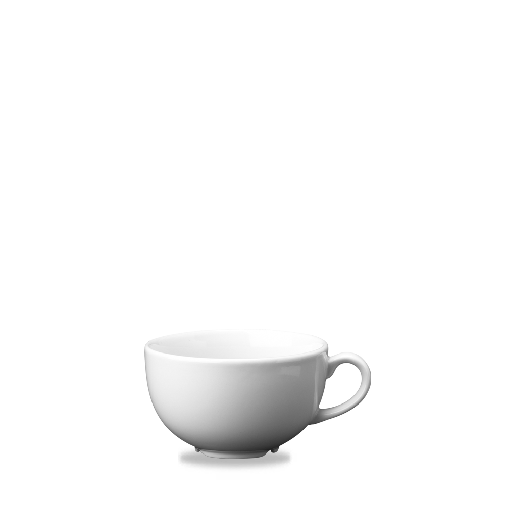 Weiße Tasse auf weißem Hintergrund.